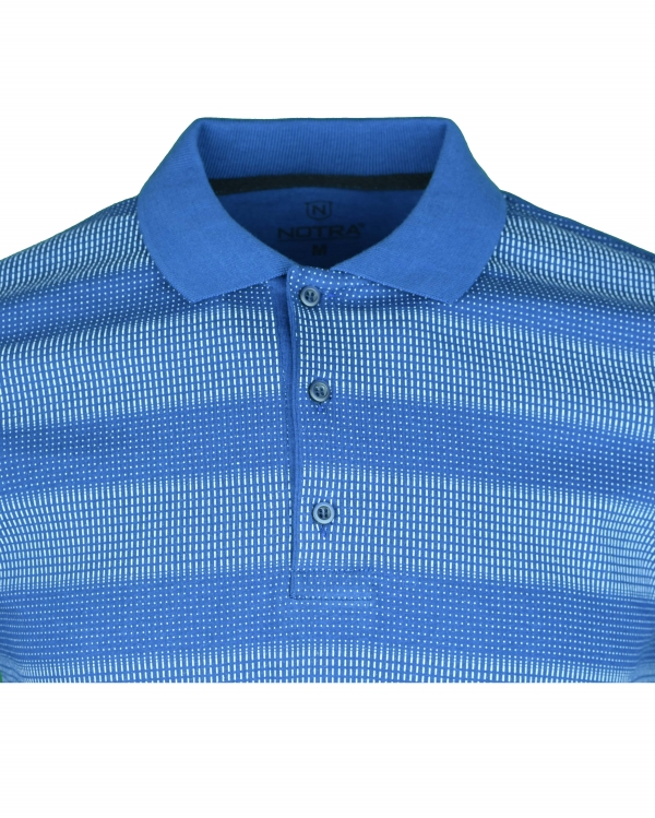 Baskılı Polo Yaka Pamuk SlimFit T-Shirt Mavi